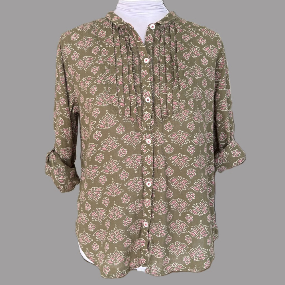 Anthropologie Holding Horses Floral Blouse Green Pink Size 6